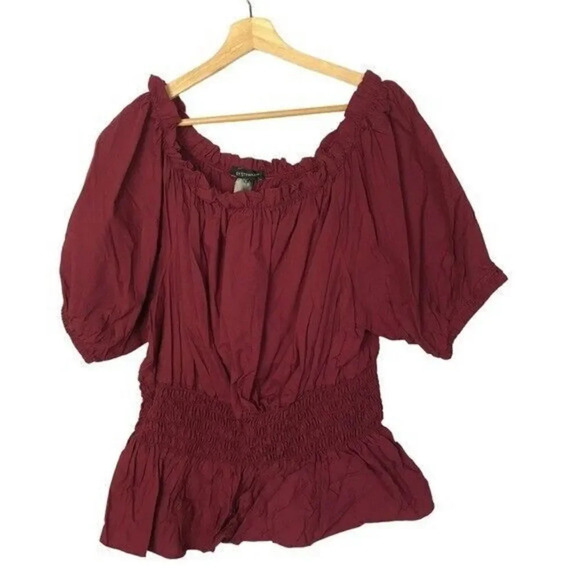 Ashley Stewart Dark Red Off the Shoulder Short Sleeve Blouse 26 - Picture 1 of 3